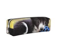 YWSOTRE Border Collie Dogs Puppy Pets Black Border, Pencil Pouch Pen Case Portable Leather Pencil Bag with Zipper Cosmetic Pouch Bag