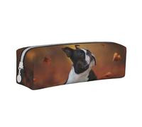 YWSOTRE Boston Terrier Autumn Bokeh Dogs Dogs in, Pencil Pouch Pen Case Portable Leather Pencil Bag with Zipper Cosmetic Pouch Bag
