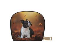 YWSOTRE Boston Terrier Autumn Bokeh Dogs Dogs in, Pu Leather Shell Card Bag Stylish Credit Card Holder Wallet Card Case