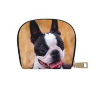 YWSOTRE Boston Terrier Bokeh Dogs Pets Boston Terrier, Pu Leather Shell Card Bag Stylish Credit Card Holder Wallet Card Case