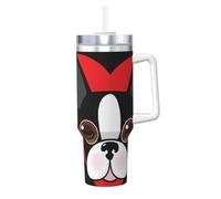 YWSOTRE Boston Terrier Face,40OZ Ice Bully Cup with Handle Stainless Steel Mug Water Bottle