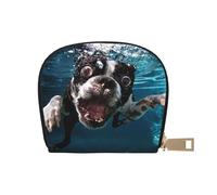 YWSOTRE Boston Terrier Underwater Dog, Pu Leather Shell Card Bag Stylish Credit Card Holder Wallet Card Case