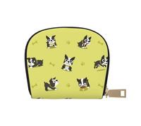 YWSOTRE Cartoon Boston Terrier Dog, Pu Leather Shell Card Bag Stylish Credit Card Holder Wallet Card Case