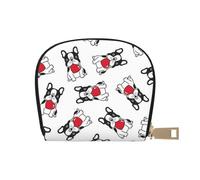 YWSOTRE Cartoon Heart French Bulldog Valentine, Pu Leather Shell Card Bag Stylish Credit Card Holder Wallet Card Case