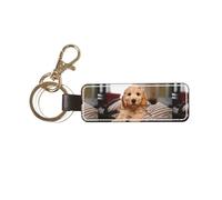 YWSOTRE Cockapoo Beige Curly Dogs Pets Dogs, PU Leather Keychain,Keyring Key Chain Ring Holder Organizer 1 pc