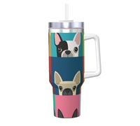 YWSOTRE Colorful Boston Terrier Print,40OZ Ice Bully Cup with Handle Stainless Steel Mug Water Bottle