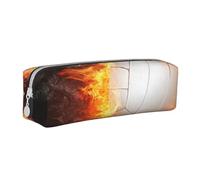 YWSOTRE Cool Fire Flame Volleyball Ball, Pencil Pouch Pen Case Portable Leather Pencil Bag with Zipper Cosmetic Pouch Bag