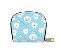 YWSOTRE Cute Dentist Dental Hygienist Print Blue, Pu Leather Shell Card Bag Stylish Credit Card Holder Wallet Card Case