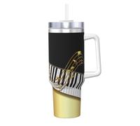 YWSOTRE Elegant Gold Notes Piano Key Black,40OZ Ice Bully Cup with Handle Stainless Steel Mug Water Bottle