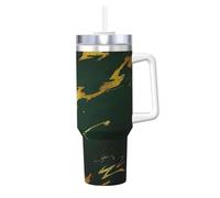 YWSOTRE Emerald Deep Green Earth Tones Gold Marble,40OZ Ice Bully Cup with Handle Stainless Steel Mug Water Bottle
