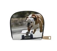YWSOTRE English Bulldogs Bokeh Skateboard Pets English, Pu Leather Shell Card Bag Stylish Credit Card Holder Wallet Card Case