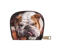 YWSOTRE English Bulldogs Muzzle Pets Sleeping Dogs, Pu Leather Shell Card Bag Stylish Credit Card Holder Wallet Card Case