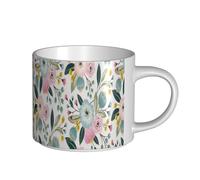 YWSOTRE Floral Spring Flowers Lovely Blue Pink Rose Green Leaf Sweet Colors, Large-Capacity Ceramics Mug Tea Cup Coffee Mugs Ceramic Cup 450 ml