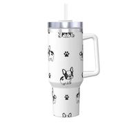 YWSOTRE French Bulldog Paw,40OZ Ice Bully Cup with Handle Stainless Steel Mug Water Bottle
