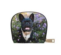 YWSOTRE French Bulldog Stands in Flowers Design, Pu Leather Shell Card Bag Stylish Credit Card Holder Wallet Card Case