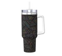 YWSOTRE Geometric Linear Rainbow 3D Printed,40OZ Ice Bully Cup with Handle Stainless Steel Mug Water Bottle