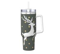 YWSOTRE Gold and Grey Free Christmas,40OZ Ice Bully Cup with Handle Stainless Steel Mug Water Bottle