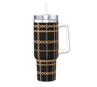 YWSOTRE Gold Chain Plaid Black,40OZ Ice Bully Cup with Handle Stainless Steel Mug Water Bottle