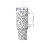 YWSOTRE Grey White Leopard Print,40OZ Ice Bully Cup with Handle Stainless Steel Mug Water Bottle