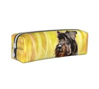 YWSOTRE Miniature Schnauzer Pets Black Dogs, Pencil Pouch Pen Case Portable Leather Pencil Bag with Zipper Cosmetic Pouch Bag