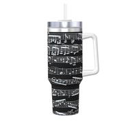 YWSOTRE Music Notes On Black,40OZ Ice Bully Cup with Handle Stainless Steel Mug Water Bottle