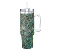 YWSOTRE Peacock Displaying Feathers Open Wings,40OZ Ice Bully Cup with Handle Stainless Steel Mug Water Bottle