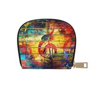 YWSOTRE Print Music Note Colorful Wooden, Pu Leather Shell Card Bag Stylish Credit Card Holder Wallet Card Case