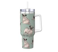 YWSOTRE Pug Dogs Sitting,40OZ Ice Bully Cup with Handle Stainless Steel Mug Water Bottle