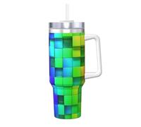 YWSOTRE Rainbow Color Plaid,40OZ Ice Bully Cup with Handle Stainless Steel Mug Water Bottle
