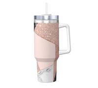 YWSOTRE Rose Gold Glitter Black White Marble Geometric,40OZ Ice Bully Cup with Handle Stainless Steel Mug Water Bottle