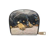 YWSOTRE Rottweiler Sleeping Dogs Pets Puppies Small, Pu Leather Shell Card Bag Stylish Credit Card Holder Wallet Card Case