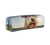 YWSOTRE Schnauzer Lawn Pets Gray Dogs Chnauzer, Pencil Pouch Pen Case Portable Leather Pencil Bag with Zipper Cosmetic Pouch Bag
