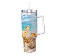 YWSOTRE Starfish and Seashells On Beach,40OZ Ice Bully Cup with Handle Stainless Steel Mug Water Bottle