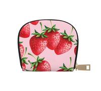 YWSOTRE Strawberries with Pink Background, Pu Leather Shell Card Bag Stylish Credit Card Holder Wallet Card Case