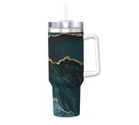 YWSOTRE Teal Emerald Marble L and Scapes,40OZ Ice Bully Cup with Handle Stainless Steel Mug Water Bottle
