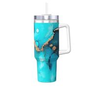 YWSOTRE Trendy Abstract Teal Gold Swirls,40OZ Ice Bully Cup with Handle Stainless Steel Mug Water Bottle
