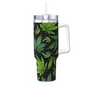YWSOTRE Watercolor Green Weed Leaf,40OZ Ice Bully Cup with Handle Stainless Steel Mug Water Bottle