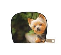 YWSOTRE Yorkshire Terrier Bokeh Cute Dogs Wall Yorkie, Pu Leather Shell Card Bag Stylish Credit Card Holder Wallet Card Case
