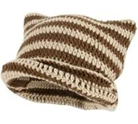 YWTAENOH Crochet Hats for Women Cat Beanie Vintage Beanies Women Fox Hat Grunge Accessories Slouchy Beanies Cat Ear Beanie (Brown)