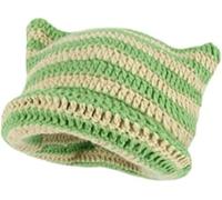 YWTAENOH Crochet Hats for Women Cat Beanie Vintage Beanies Women Fox Hat Grunge Accessories Slouchy Beanies Cat Ear Beanie (Green)