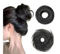 YWUEXT Human Hair Bun Hair Piece #01 Dark Black Messy Bun with Elastic Band 100% Real Human Hair Stretchy Fluffy Hairpieces Donut Chignon Wrap on Instant