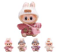Ywwltt La-bu Clothes for 17 cm Doll - DIY Outfit Set with Hoodie & Dressing Accessories, Soft Doll Clothes Set, Elastic & Detailed Plush Toy Clothing with Knitted Hat and Bag (A-BH)
