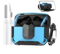 YWXTW Case for JBL Vibe Beam/Vibe Beam 2, Hard Protective Shell Cover with Safety Lock & Phone Stand, Anti-Drop Keychain & Cleaning Kit, Military-Grade Shockproof Anti-Slip Accessories (Blue)