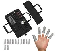 YWYHHM Chef Knife Roll Bag with 12 Pcs Finger Cots,13 Slots Oxford Chef Knife Bag,Knife Roll with Finger Covers for Cuts,Cut Resistant Finger Protectors Guard for Kitchen,Chef Knife Case