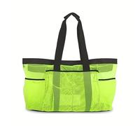 YXADGML Beach Bag 1pc Extra Nylon Large Mesh Beach Bag Breathable Tote With Zipper & Side Pockets Portable Capacity Finishing Organizer(Green)