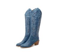 YXADGML Cowboy Boots For Women Embroider Western Cowboy Boots For Women Fashion Knee High Boot Shoes Wedge Heels Footwear Shoes Large Size 45 50(Blue,36)