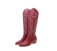 YXADGML Cowboy Boots For Women Embroider Western Cowboy Boots For Women Fashion Knee High Boot Shoes Wedge Heels Footwear Shoes Large Size 45 50(Red,40)