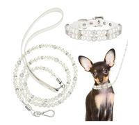 YXADGML Dog Collar Necklace 2Pcs Pearl Dog Collar Leash Set Leather Pearl Collar Leash With Crystal Rhinestone Luxury Dog Collars Neck Strap For Dog(M)