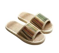 YXADGML Slippers Striped Linen Slippers Cotton Sandals Summer Bath Cool Indoor Four Seasons Spring Autumn Home Korean Floor Male Female Couples(Green,44-45)