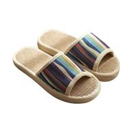 YXADGML Slippers Striped Linen Slippers Cotton Sandals Summer Bath Cool Indoor Four Seasons Spring Autumn Home Korean Floor Male Female Couples(Blue,41-42)